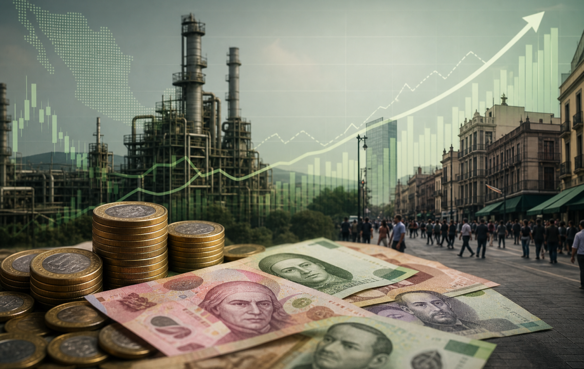 Composición editorial sobre economía mexicana, industria y comercio