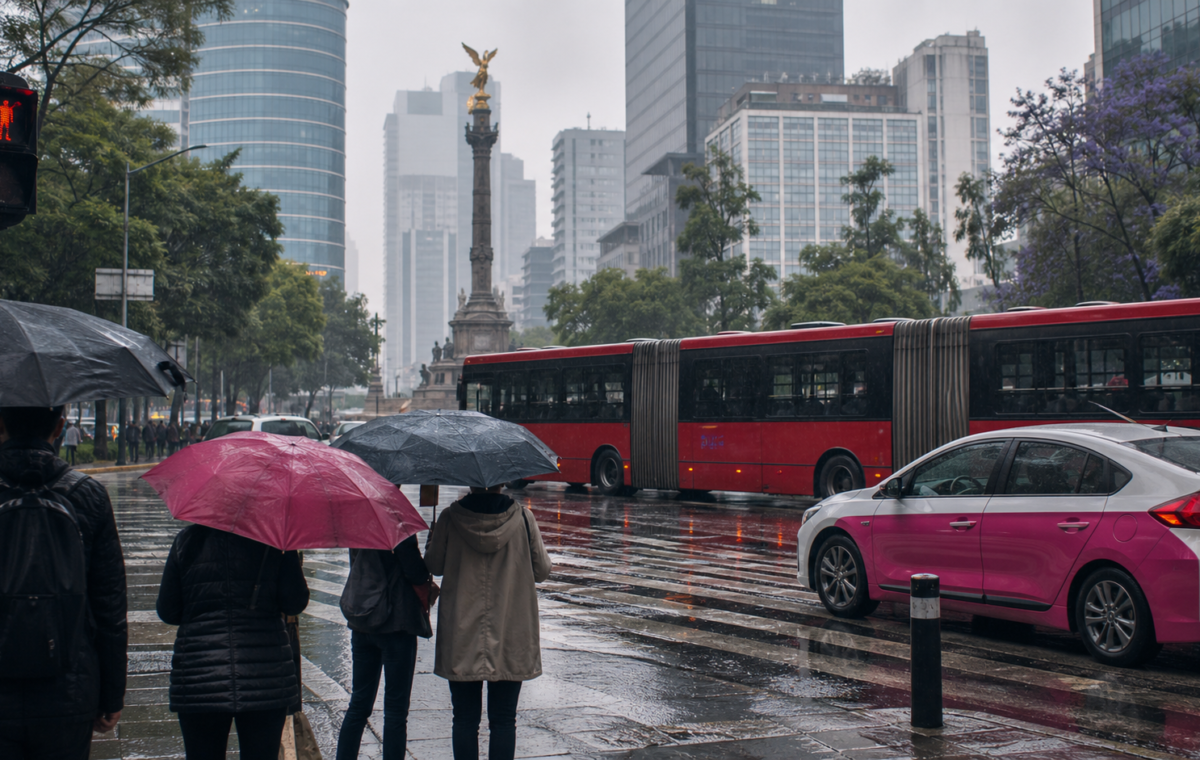 Lluvia y movilidad en una avenida de la Ciudad de Mexico