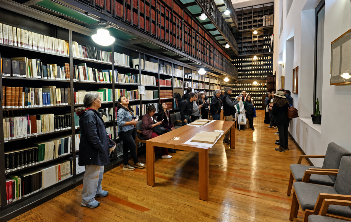 Archivo historico y visitantes durante la exposicion cultural
